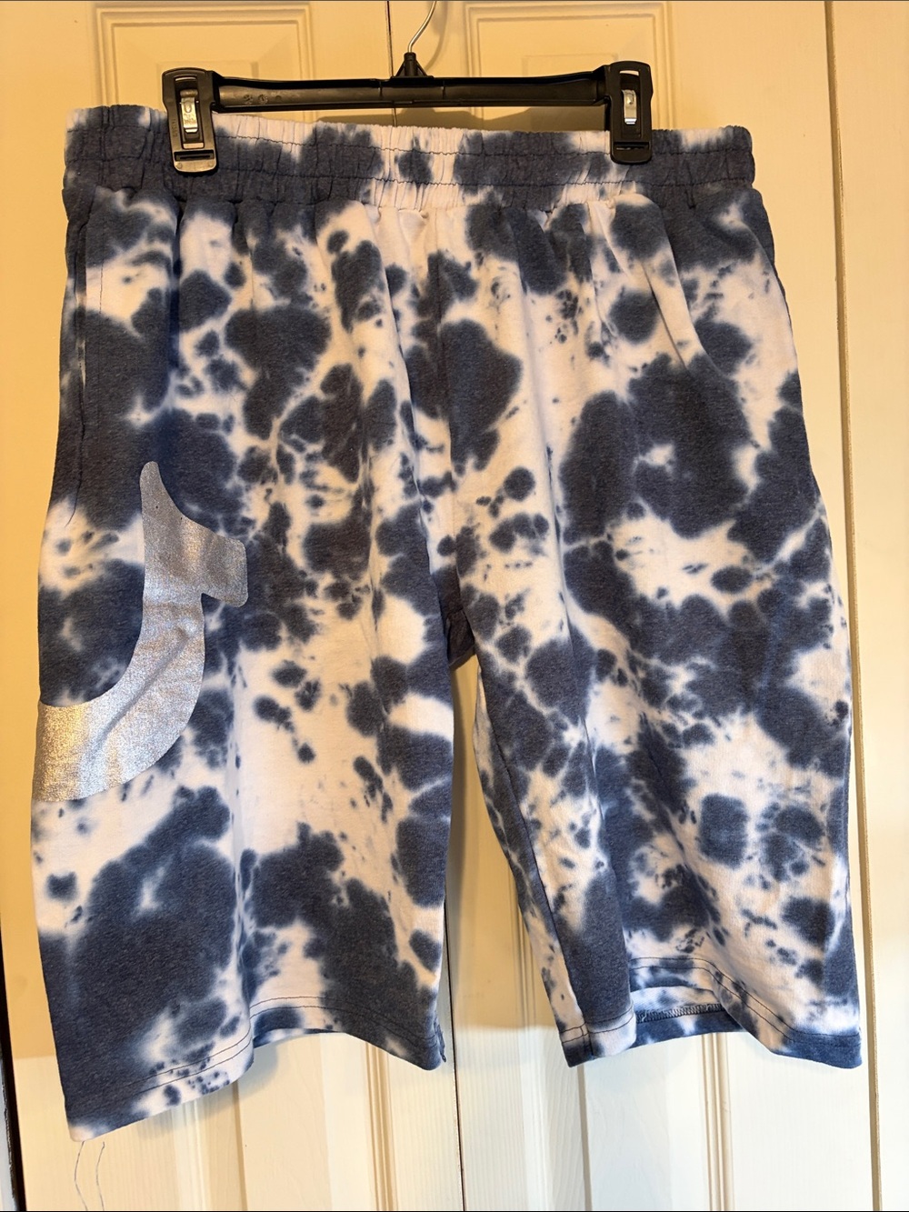 True Religion Navy and White Tie-Dye Fleece Shorts